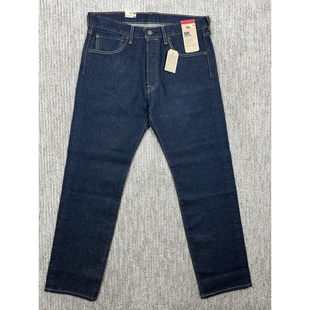 NWT Levis 501 Original Fit Jeans Mens 32x30 Dark Wash Straight Leg Denim Stretch